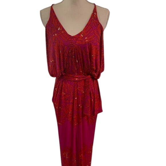 Analili Pink Abstract Print Draped Halter Racer Back Maxi Dress - Picture 4 of 6